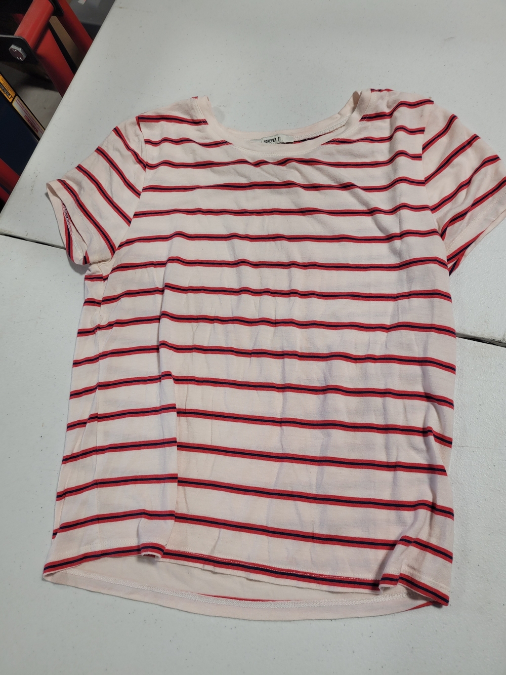 Forever 21 Pink & Red Striped Short Sleeve Tee